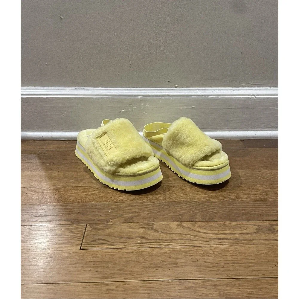 UGG Disco Genuine Shearling Slingback Yellow Platform Women Sz 9 Margarita